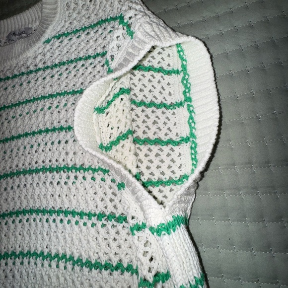 Madewell Crew Neck Open-Stitch Sweater Tee in Green Stripe. Size Small. NWT - Picture 4 of 16
